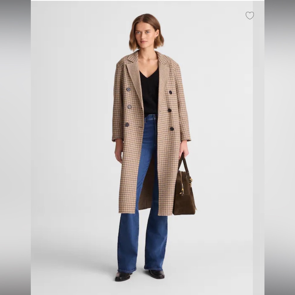 Madewell Double-Faced Brushed Long Coat herringbone plaid Wool Trench belted